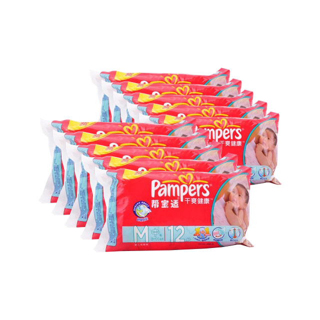 帮宝适(Pampers) 干爽健康婴儿纸尿裤 小包装 中号M12片 ×10包（整箱装）